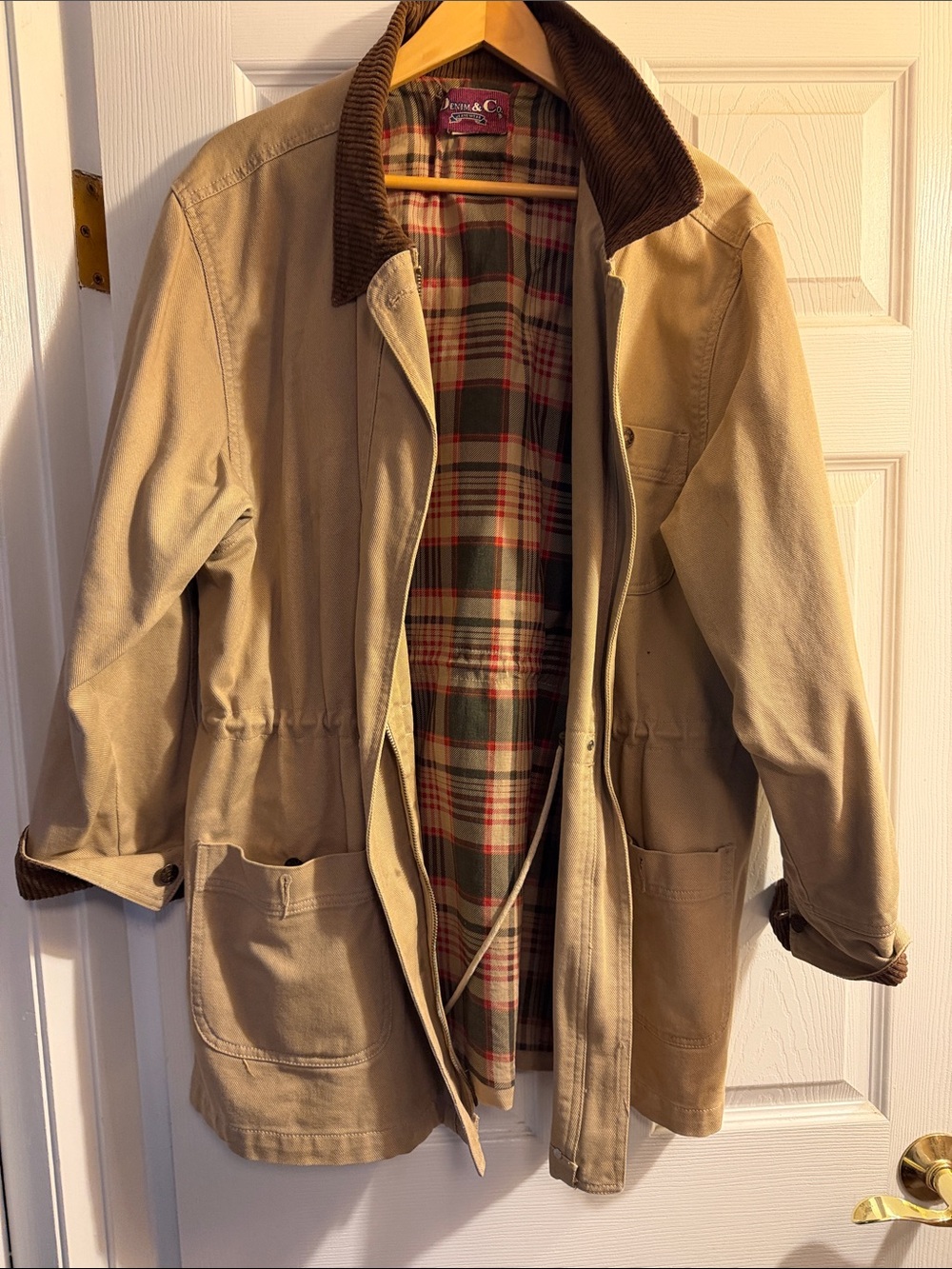 Denim&Co Khaki Field Jacket with Brown Corduroy Collar